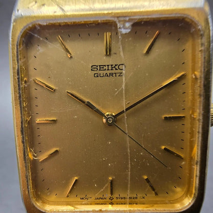 Seiko Tank Watch Men 26mm Gold Dial Gold Tone Rectangle 5Y95-5000 PARTS LP2