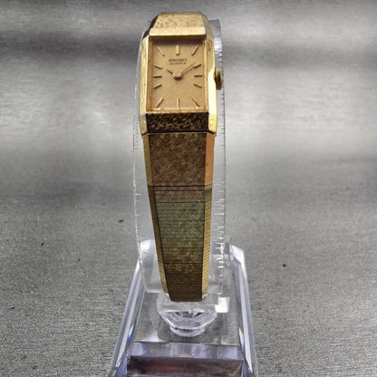 Seiko Watch Women 12mm Gold Dial Gold Tone Rectangle 2E20-6259 New Battery VTG5