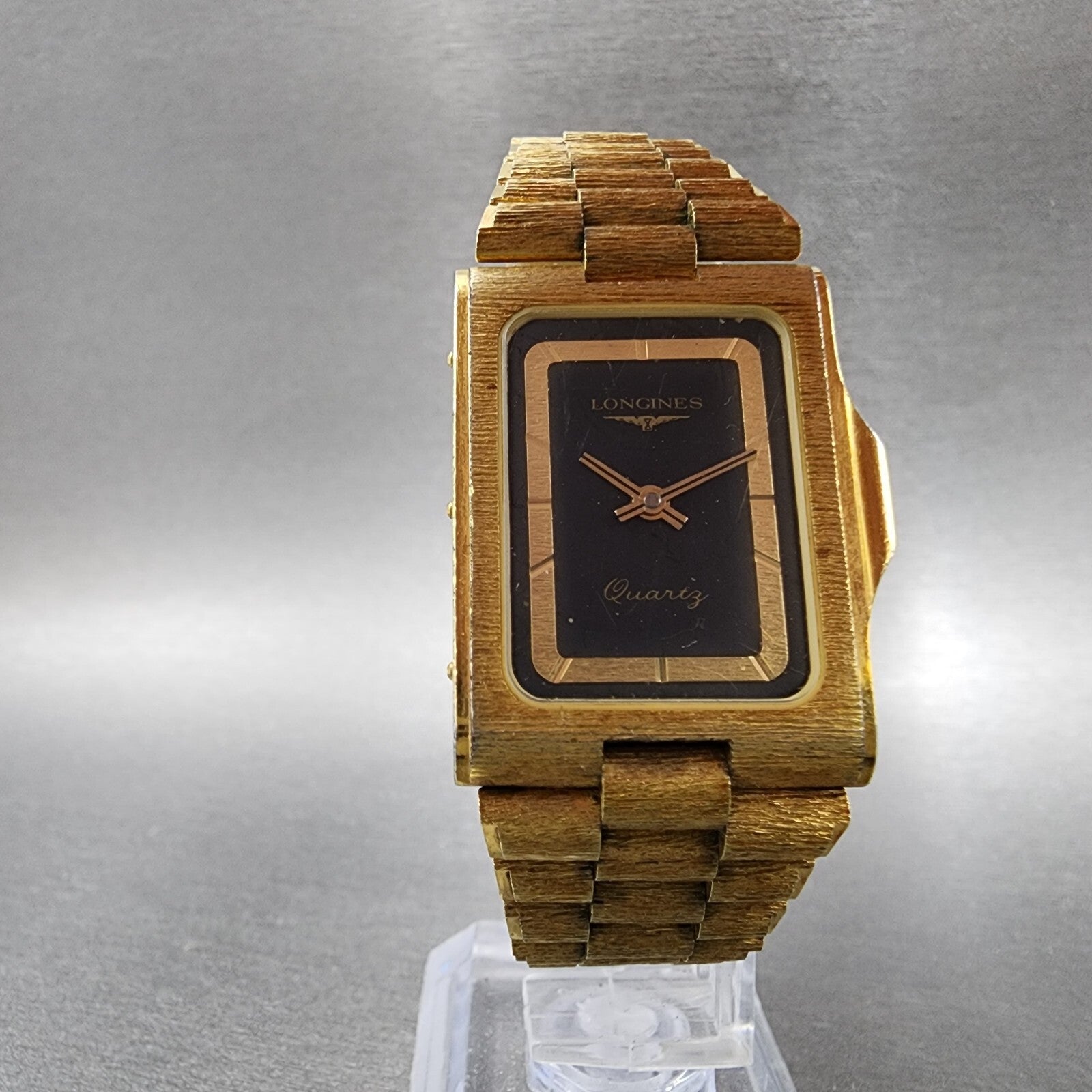 Longines Tank Watch Men 24mm Black Dial Gold Tone Rectangle New Battery Nugget5