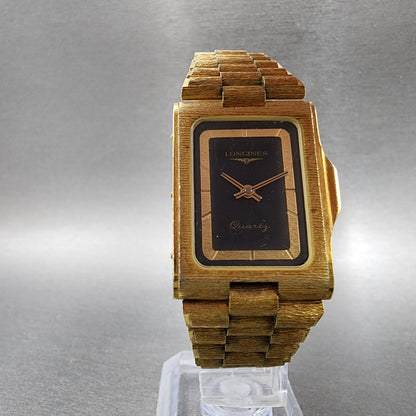 Longines Tank Watch Men 24mm Black Dial Gold Tone Rectangle New Battery Nugget5