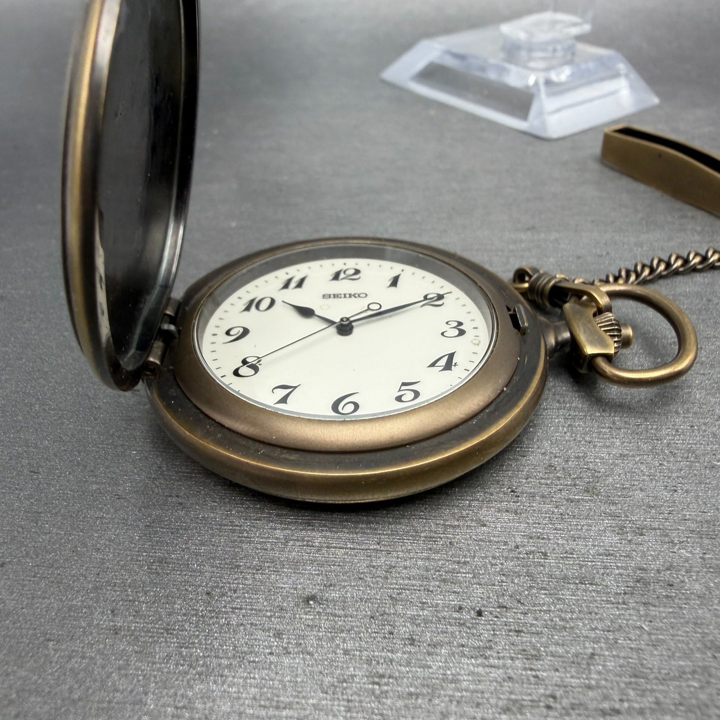 Seiko Pocket Watch Men 45mm White Dial Bronze Tone Round 7N21-0A10 New Battery2