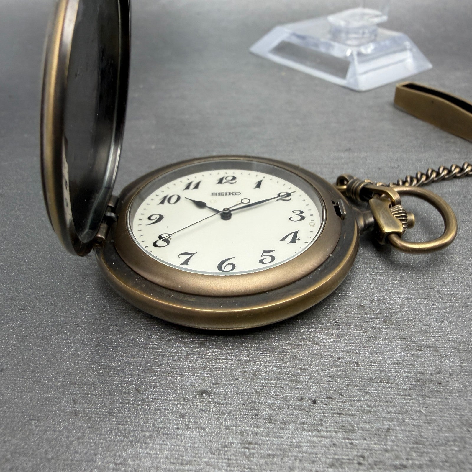 Seiko Pocket Watch Men 45mm White Dial Bronze Tone Round 7N21-0A10 New Battery2