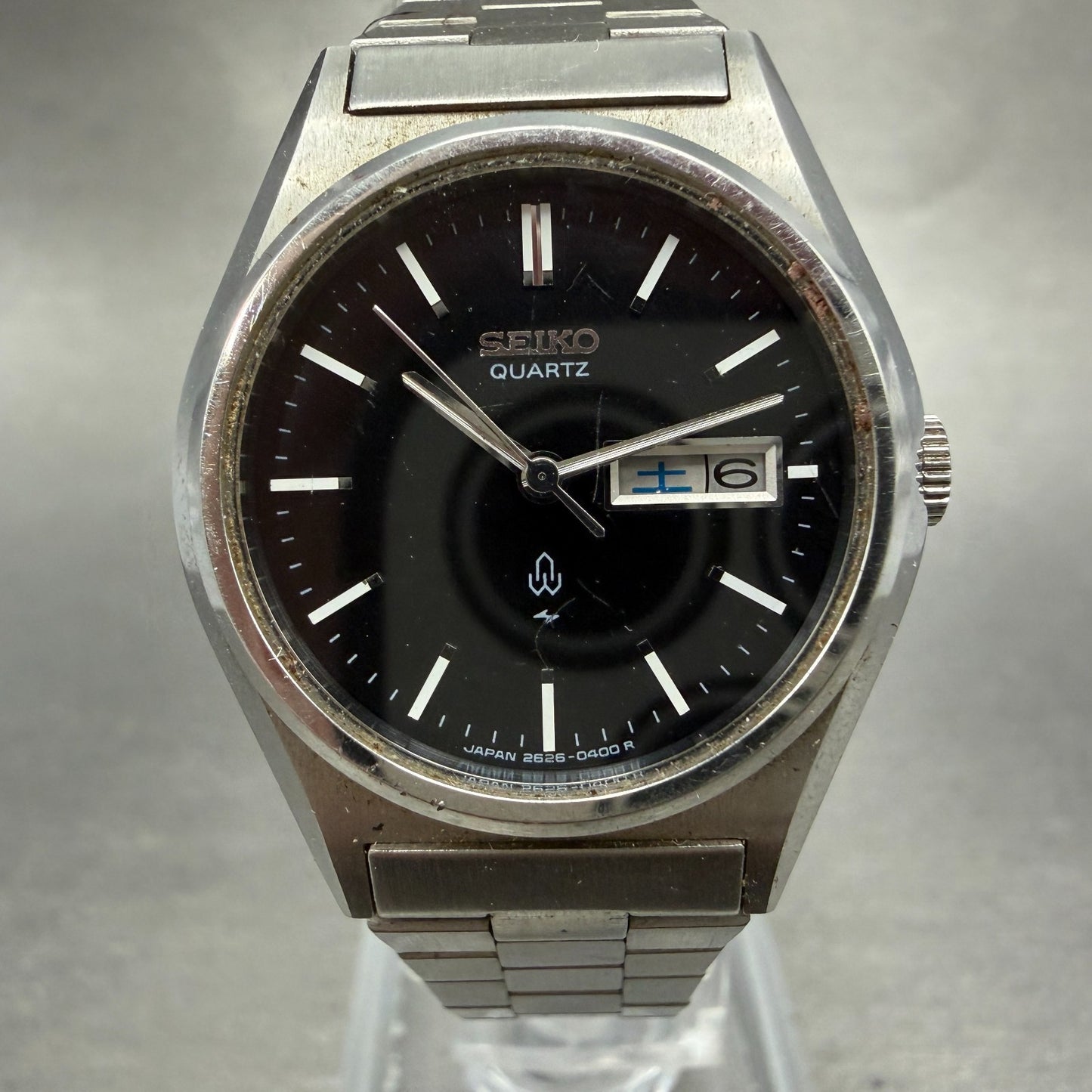 Seiko Watch Women 26mm Black Dial Silver Tone Daydate 2626-0050 New Battery VTG0