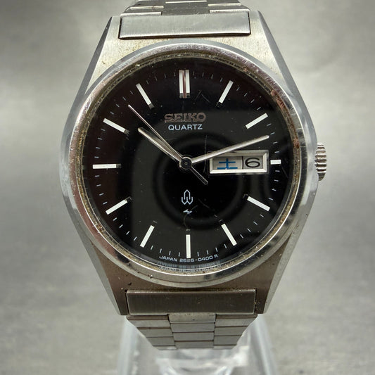 Seiko Watch Women 26mm Black Dial Silver Tone Daydate 2626-0050 New Battery VTG0