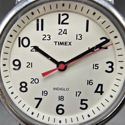 Timex Weekender Watch Men 38mm White Dial Silver Tone Round T2N651 New Battery D1