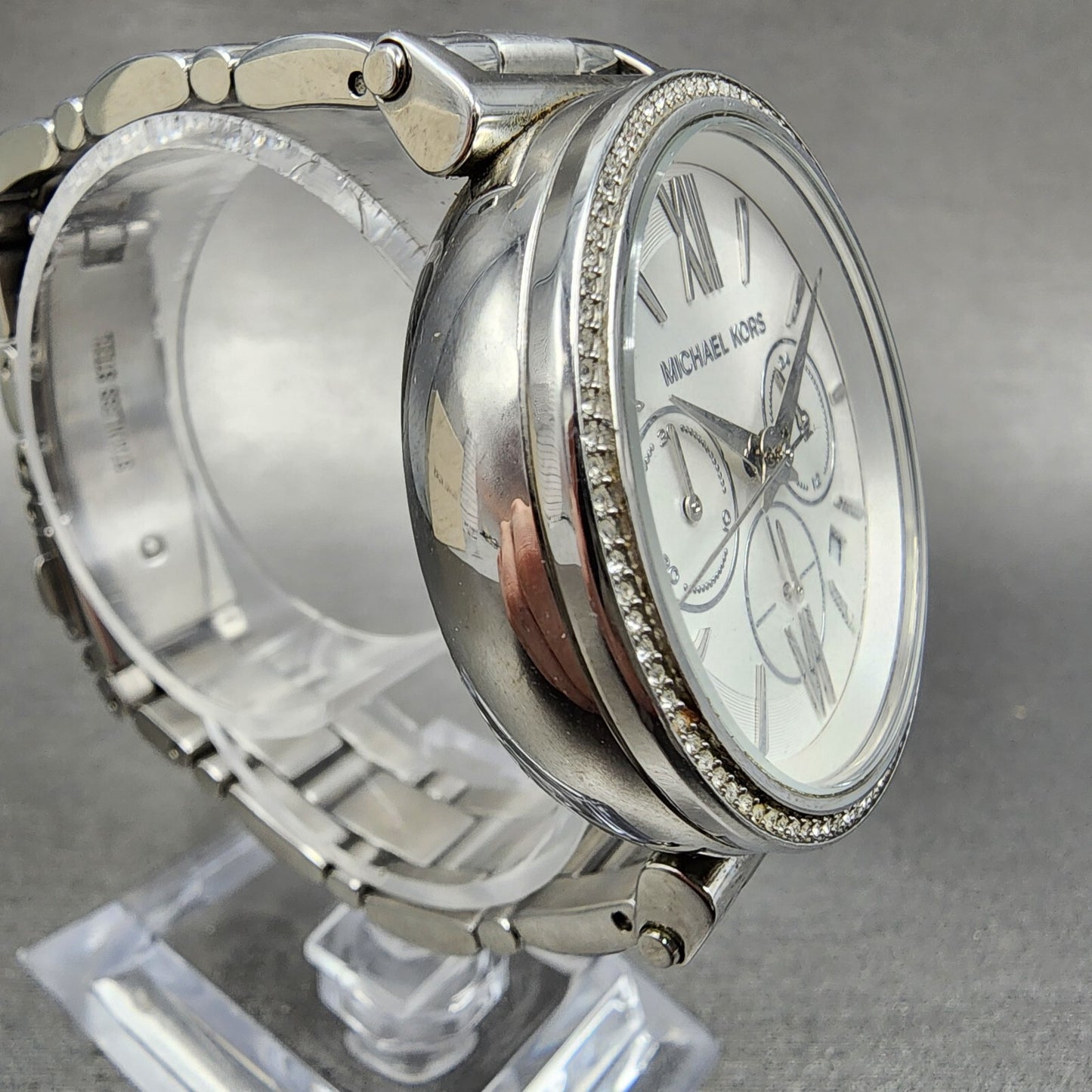 Michael Kors Sofie Watch Women 38mm White Dial Steel Date Chronograph New Batt