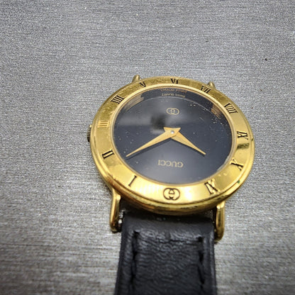 Gucci 3000L Watch Women 26mm Black Dial Gold Plated Round New Battery Vintage4
