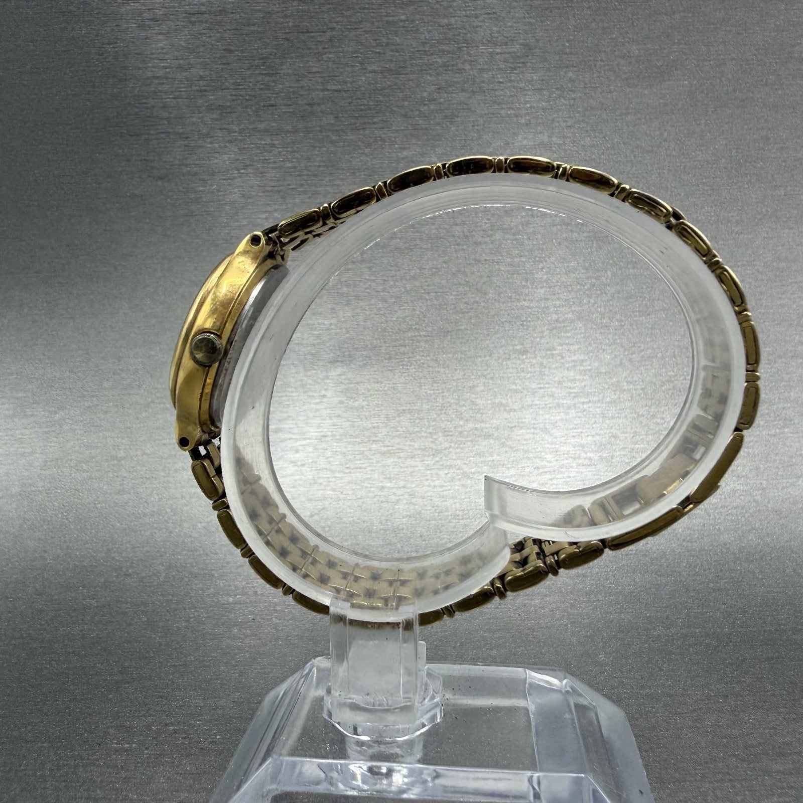Seiko Watch Women 24mm Gold Dial Gold Tone Date Round 7N82-0071 New Battery ABC6