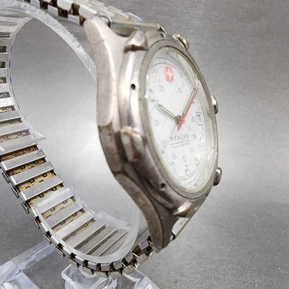 Wenger S.A.K Watch Men 36mm White Dial Silver Tone Date  New Battery READ!!!!