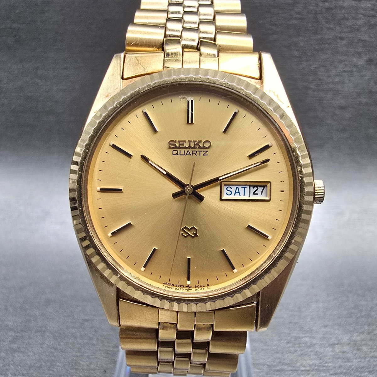 Seiko President Watch Men 36mm Gold Dial Gold Tone Daydate 5Y23-8A60 New Batt JP0