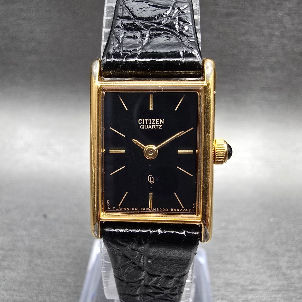 Citizen Tank Watch Women 17mm Black Dial Gold Rectangle 3220-945174 New Battery0