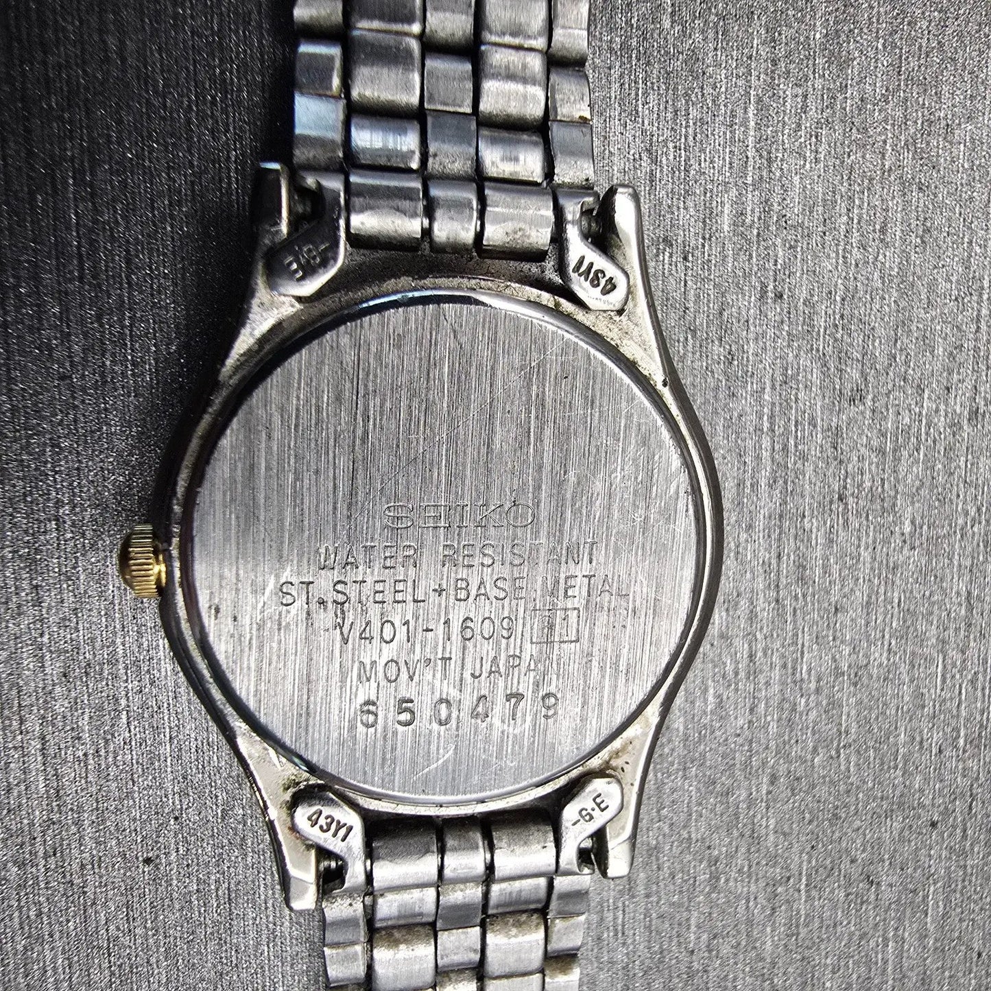 Seiko Watch Women 24mm Black Dial Silver Tone Round V401-1609 New Battery VTG10