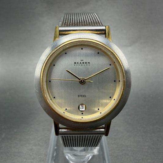 Skagen Watch Women 28mm Silver Dial Two Tone Date Round 16SGS New Battery ABCD0