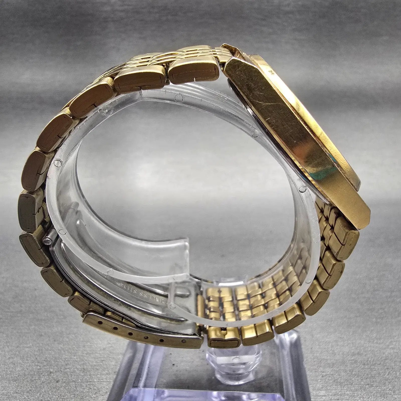 Seiko Watch Men 35mm Champagne Dial Gold Tone Daydate Round V743-9029 New Batt8