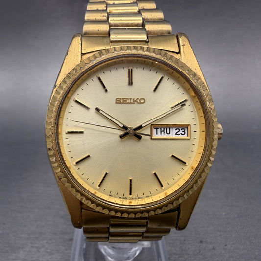 Seiko President Watch Men 36mm Champange Dial Gold Tone Daydate 7N43-8111 NewBat0