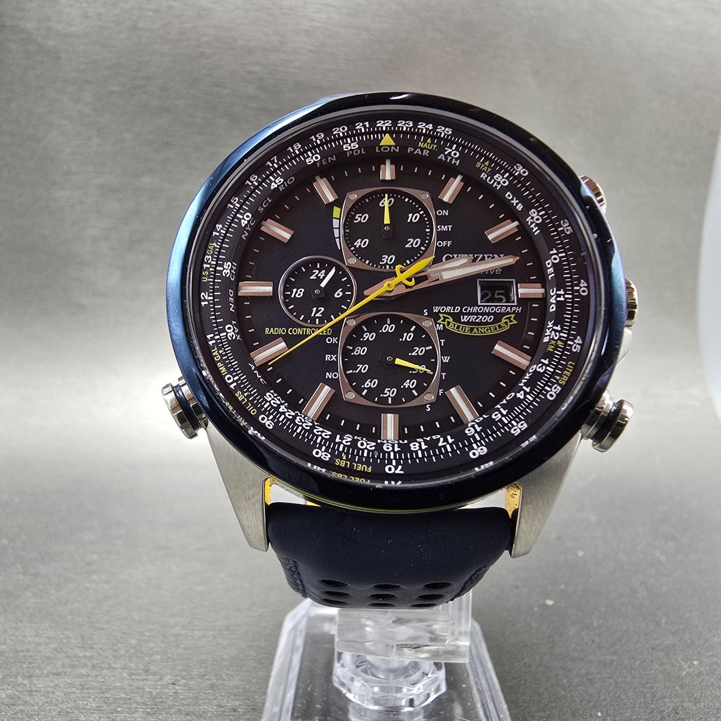Citizen Blue Angels World Chronograph Watch Men 43mm Blue Dial Steel AT8020-03L5