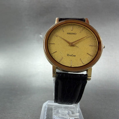 Seiko Dolce Watch Men 31mm Champagne Dial Gold Tone Round 9531-6020 New BatteryA5
