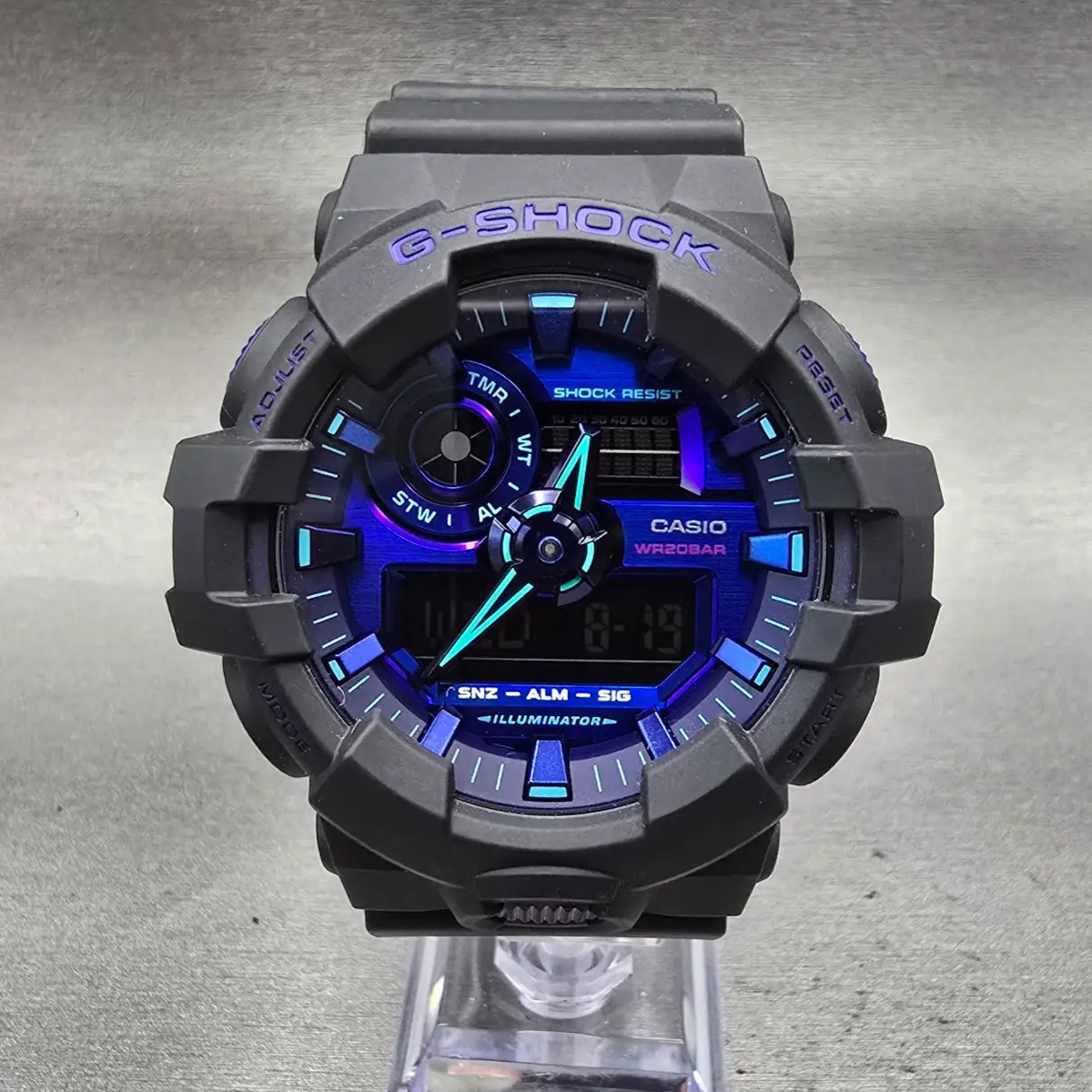 Casio G-Shock GA-700VB Watch Men 54mm Blue Dial Black Chrono Alarm New Battery0