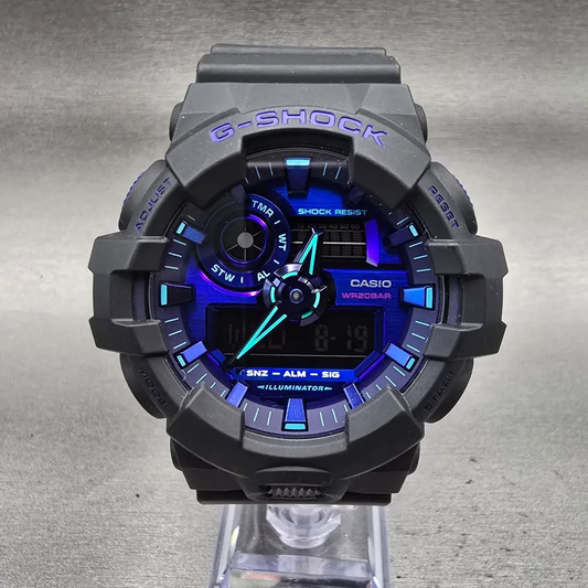 Casio G-Shock GA-700VB Watch Men 54mm Blue Dial Black Chrono Alarm New Battery0