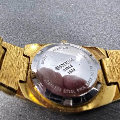 Gruen Watch Women 24mm Gold Dial Gold Nugget Case Tone New Battery VTG9