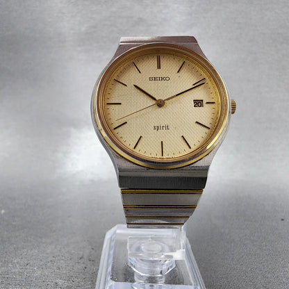 Seiko Spirit Watch Men 33mm Champagne Dial Two Tone Date 5p327a00 New Battery5
