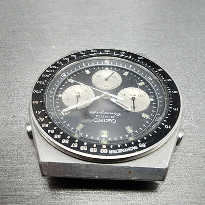 Seiko Chronograph Watch Men 41mm Black Dial Silver Tone READ!! New Bat 7A2870394