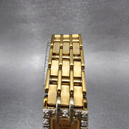 Bulova Tank Watch Women 14mm Gold Dial Gold Tone Diamond Bezel 90F26 New Battery4