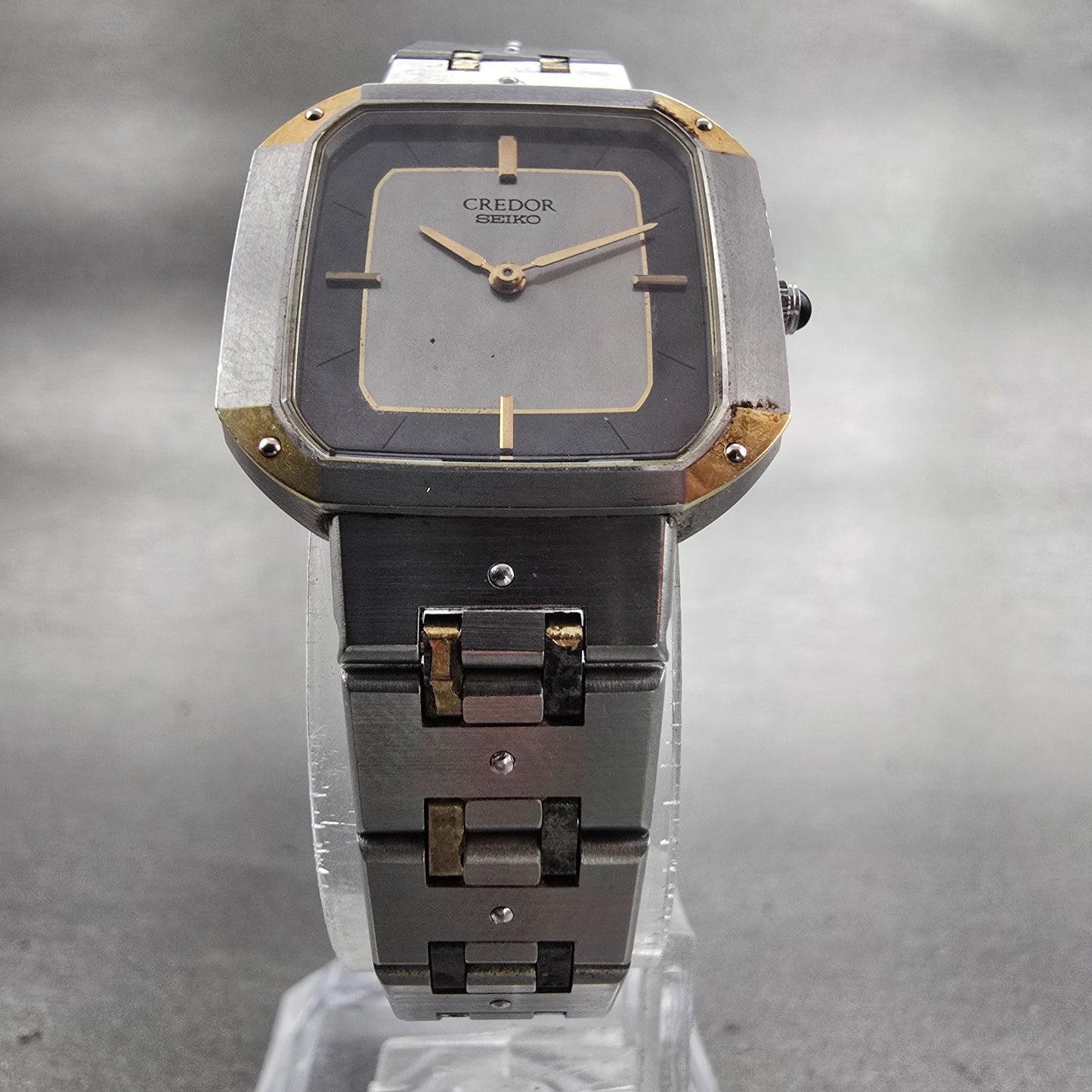 Seiko Credor Watch Women 22mm Silver Dial Two Tone Rectangle 8420-5020 New Batt5