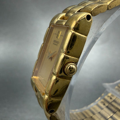 Seiko Tank Watch Women 16mm Champagne Dial Gold Tone 1N00-5G00 New Battery2