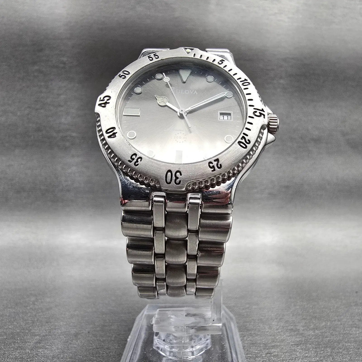 Bulova Marine Star Watch Men 36mm Gray Dial Silver Tone Date 96B00 New Battery5