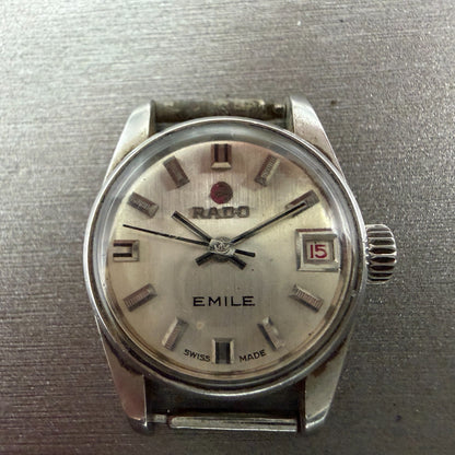 Rado Emile Watch Women 21mm Silver Dial Silver Tone Date Round 7016 Auto PARTS2