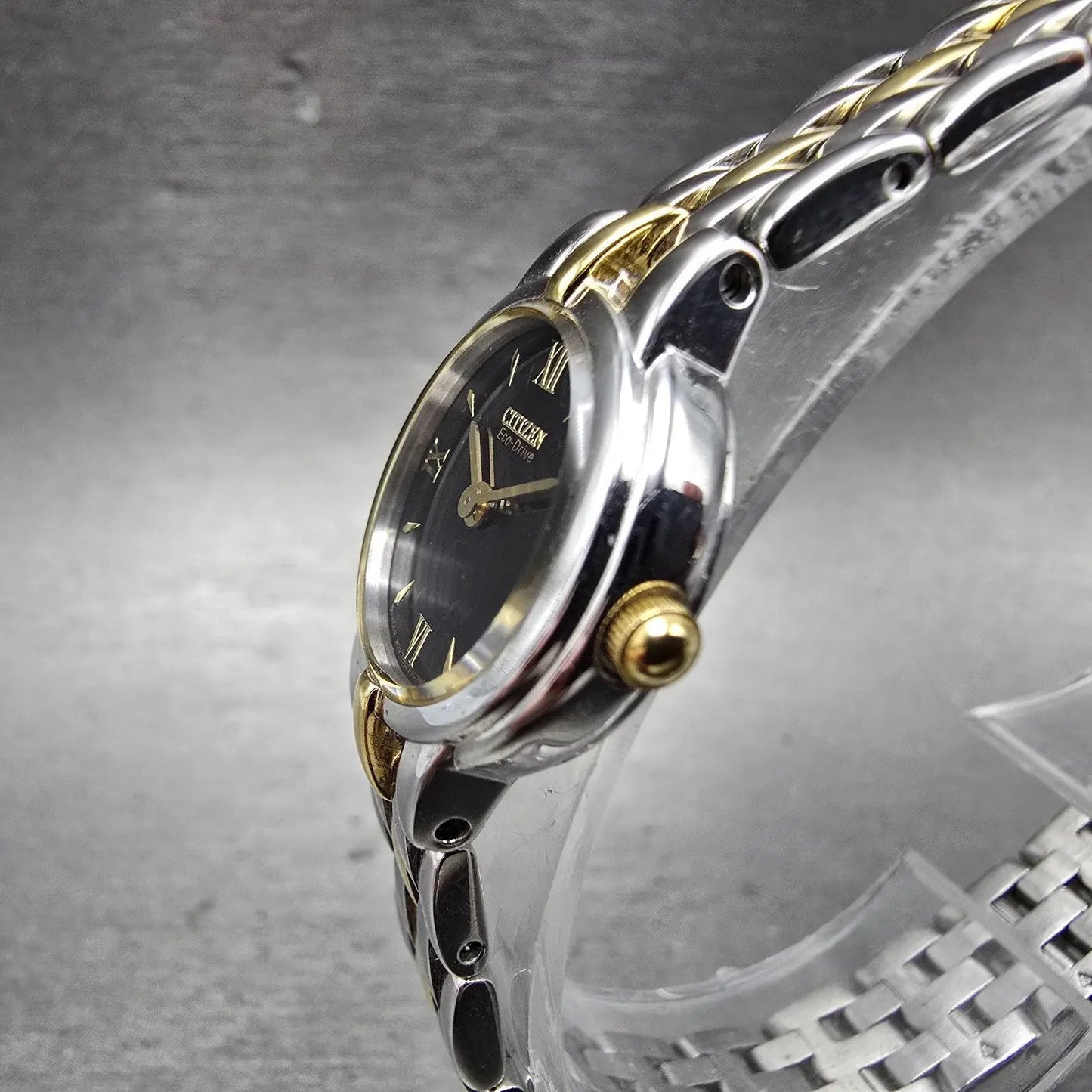 Citizen Eco-Drive Watch Women 21mm Black Dial Two Tone Round B023-S056501 Runs2