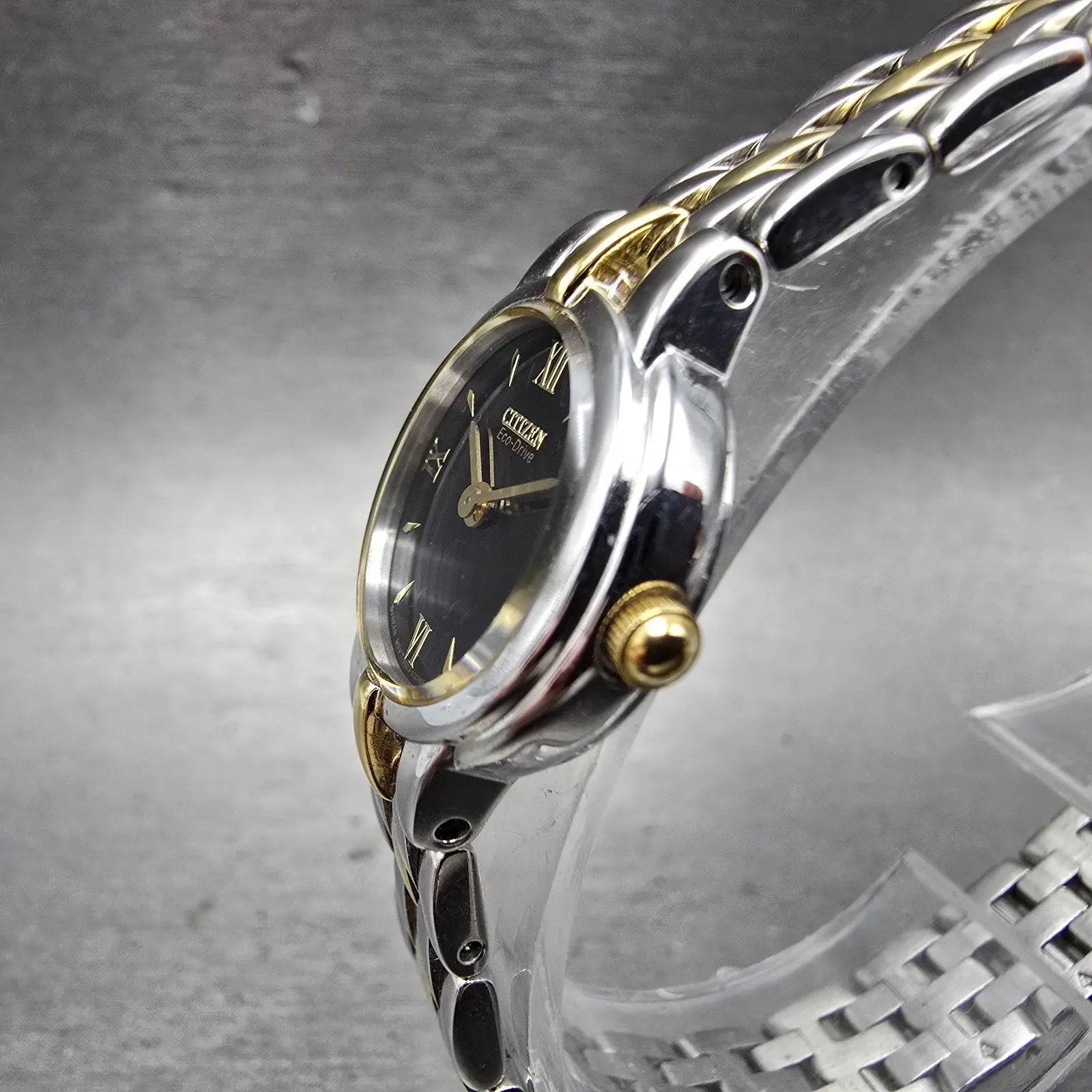 Citizen Eco-Drive Watch Women 21mm Black Dial Two Tone Round B023-S056501 Runs2