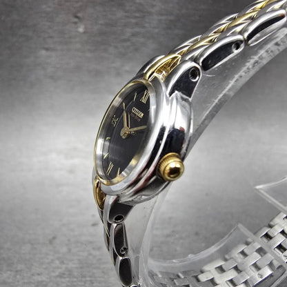 Citizen Eco-Drive Watch Women 21mm Black Dial Two Tone Round B023-S056501 Runs2