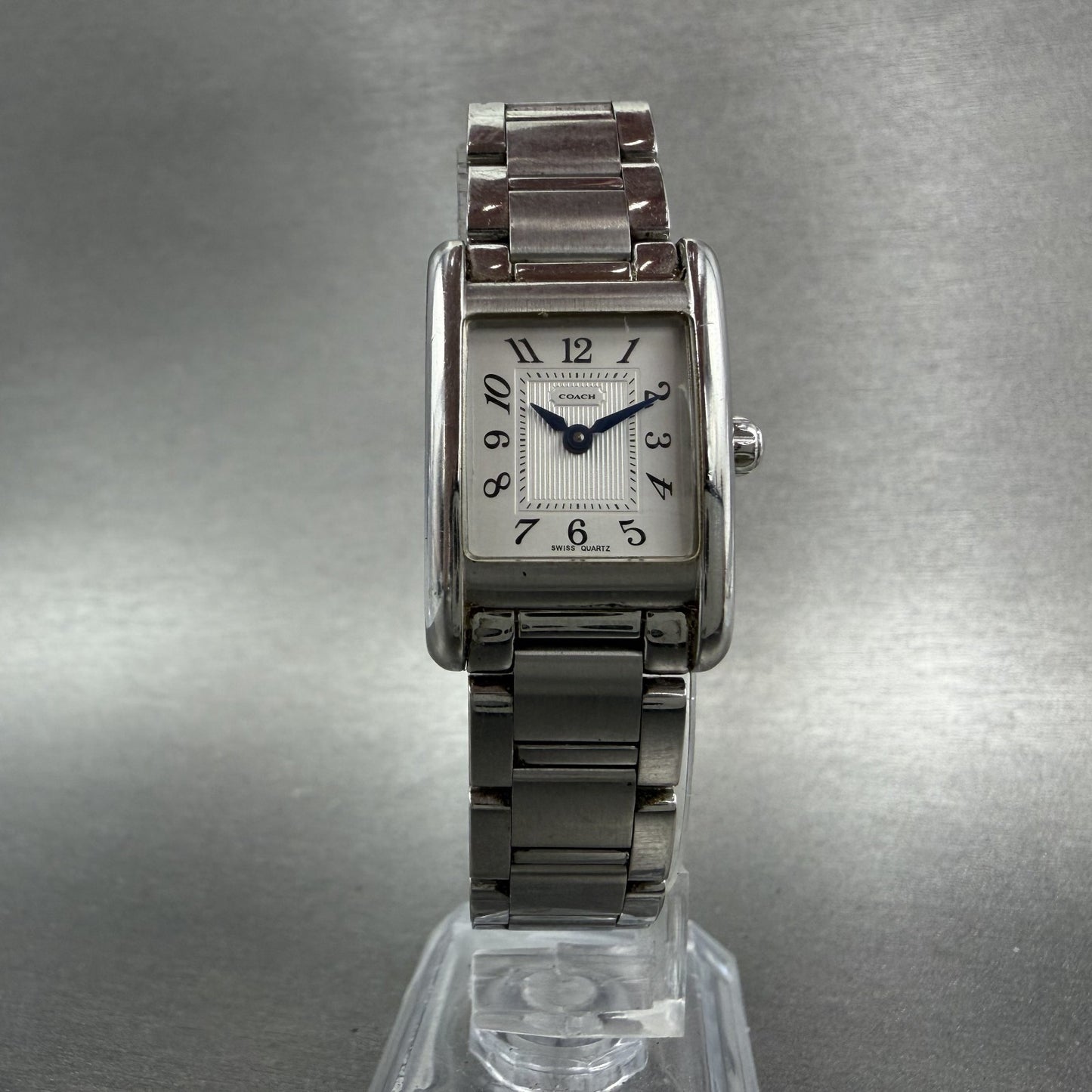 Coach Tank Watch Women 19mm White Dial Silver Tone Rectangle W002B New Battery5