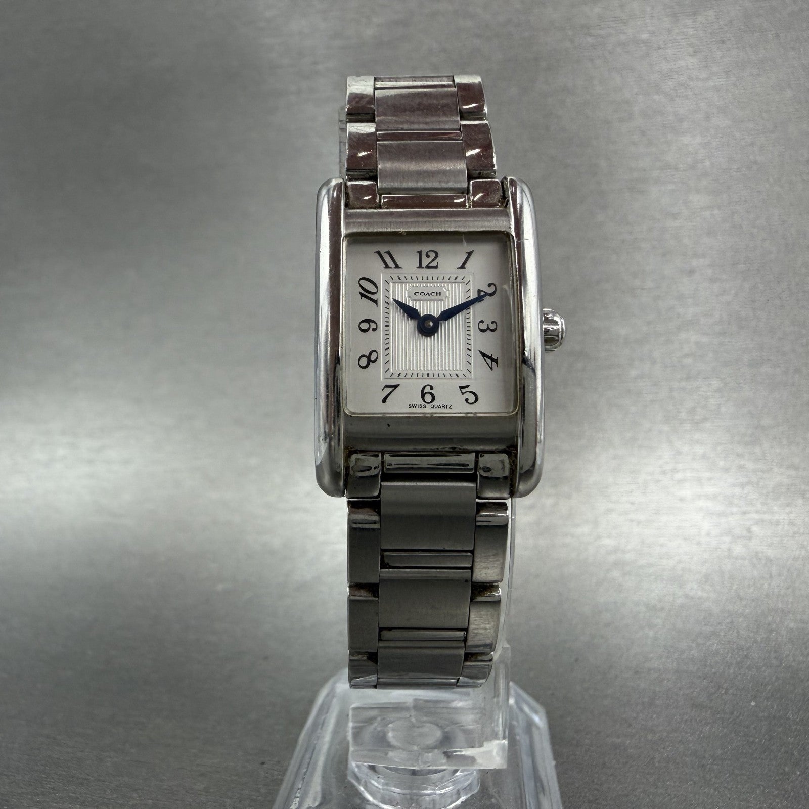 Coach Tank Watch Women 19mm White Dial Silver Tone Rectangle W002B New Battery5