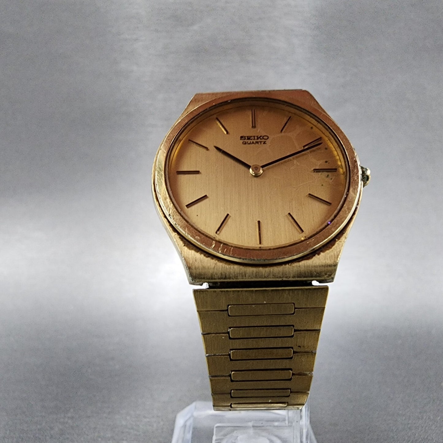 Seiko Watch Men 32mm Gold Dial Gold Tone Round 78006009 New Battery Vintage5
