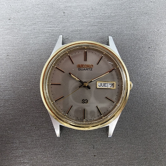 Seiko SQ Watch Men 35mm Gray Dial Two Tone Daydate READ!!! 81227039 New Battery0