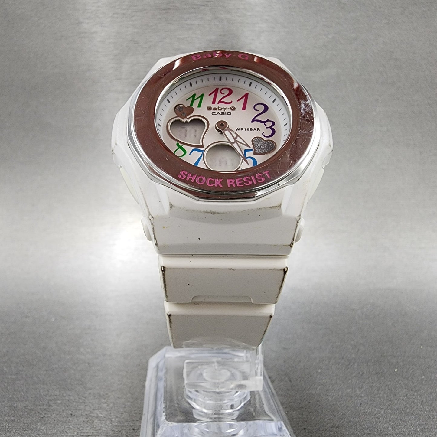 Casio BabyG Watch Women 38mm White Dial White Case Round BGA101 New Battery B!5