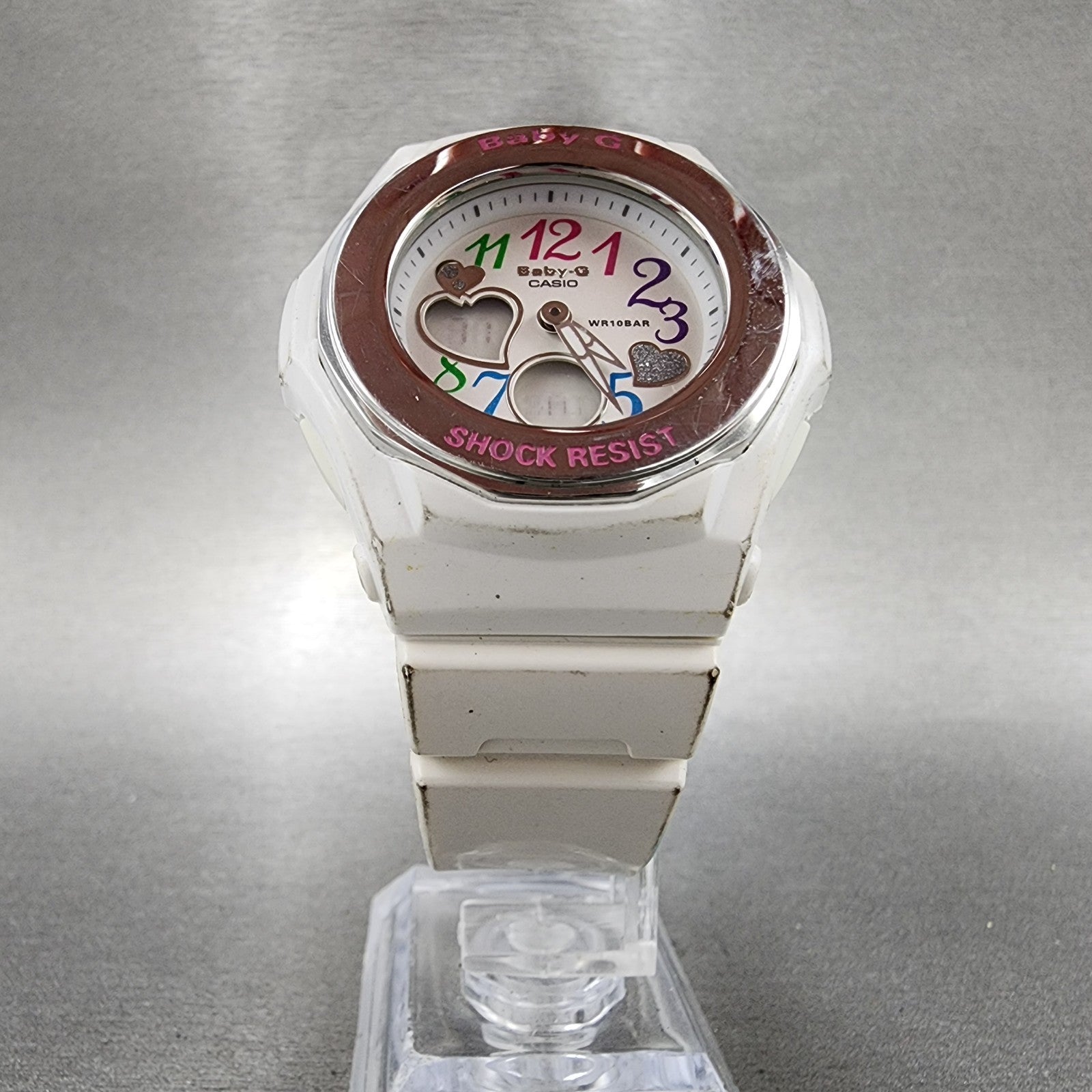 Casio BabyG Watch Women 38mm White Dial White Case Round BGA101 New Battery B!5