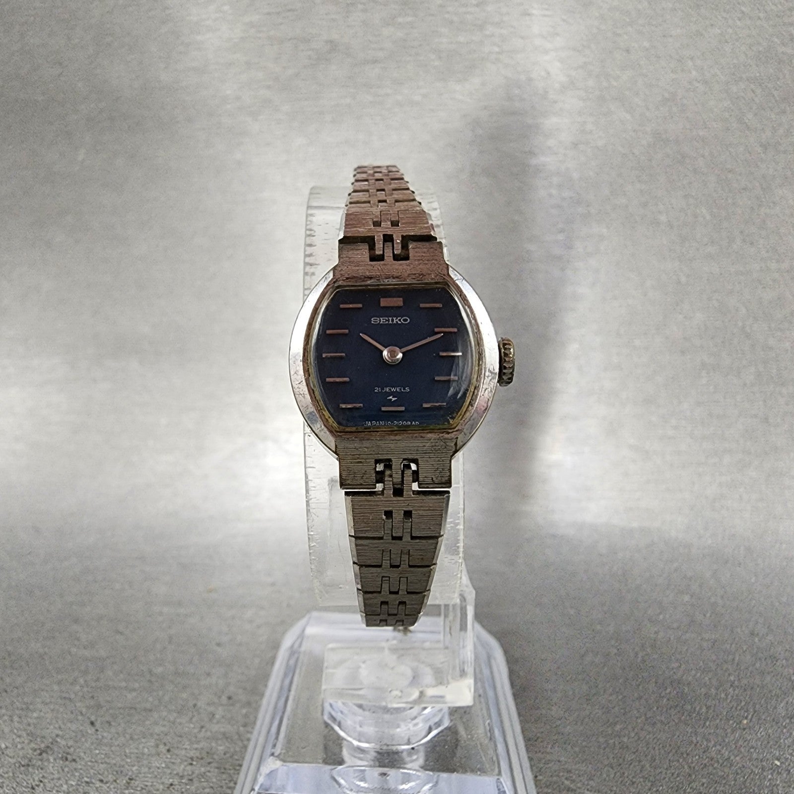 Seiko Watch Women 19mm Blue Dial Silver Tone Oval Manual 103600 Runs5