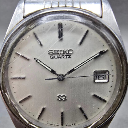 Seiko SQ Watch men 35mm Silver Dial Silver Tone Date READ!!!! 8222-8029 New Batt1