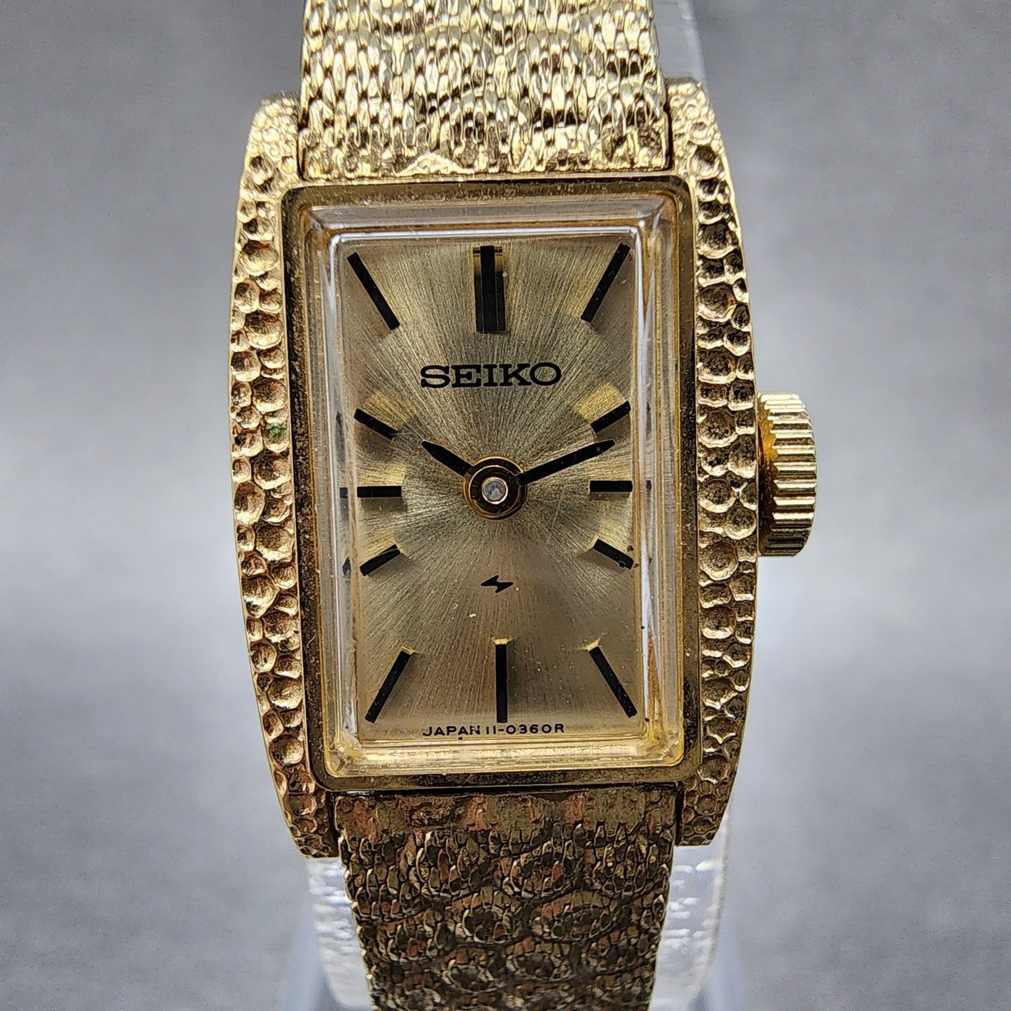 Seiko Tank Watch Women 15mm Champagne Dial Gold Plated Rectangle Manual Runs1