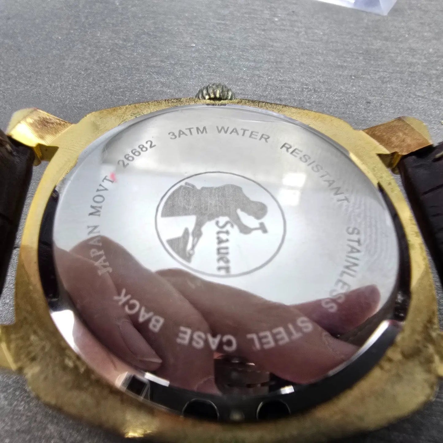 Stauer Watch Men 40mm Silver Dial Gold Tone Date Round Leather New battery9