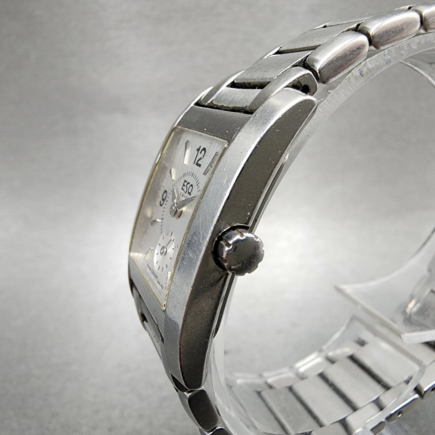 ESQ Tank Watch Women 21mm Silver Dial Silver Tone Small Seconds 100470 New Batt2
