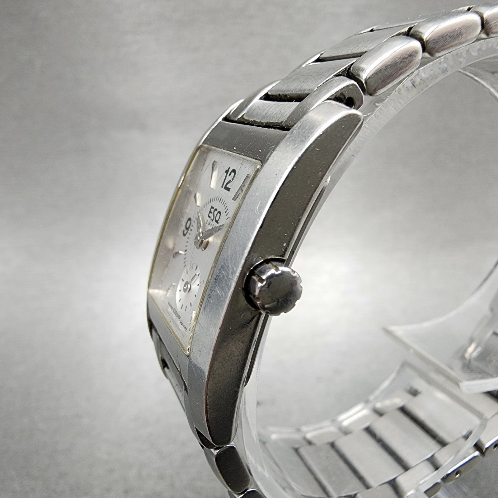 ESQ Tank Watch Women 21mm Silver Dial Silver Tone Small Seconds 100470 New Batt2
