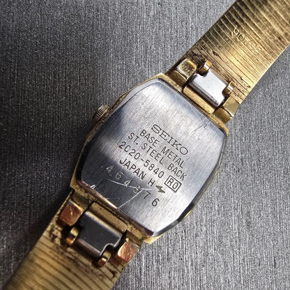 Seiko Watch Women 18mm Gold Dial Gold Tone Octagon 2C20-5840 New Battery Vintage10