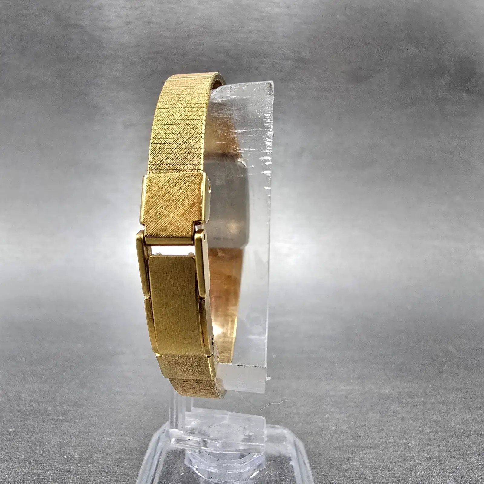 Wittnauer Watch Women 12mm Black Dial Gold Tone Rectangle AS1732 0280 New Batt9