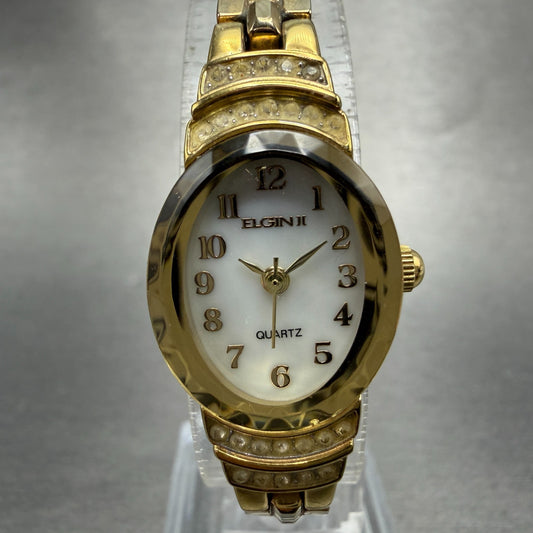 Elgin II Watch Women 17mm MOP Dial Gold Tone Oval ELL14 New Battery Crystals0