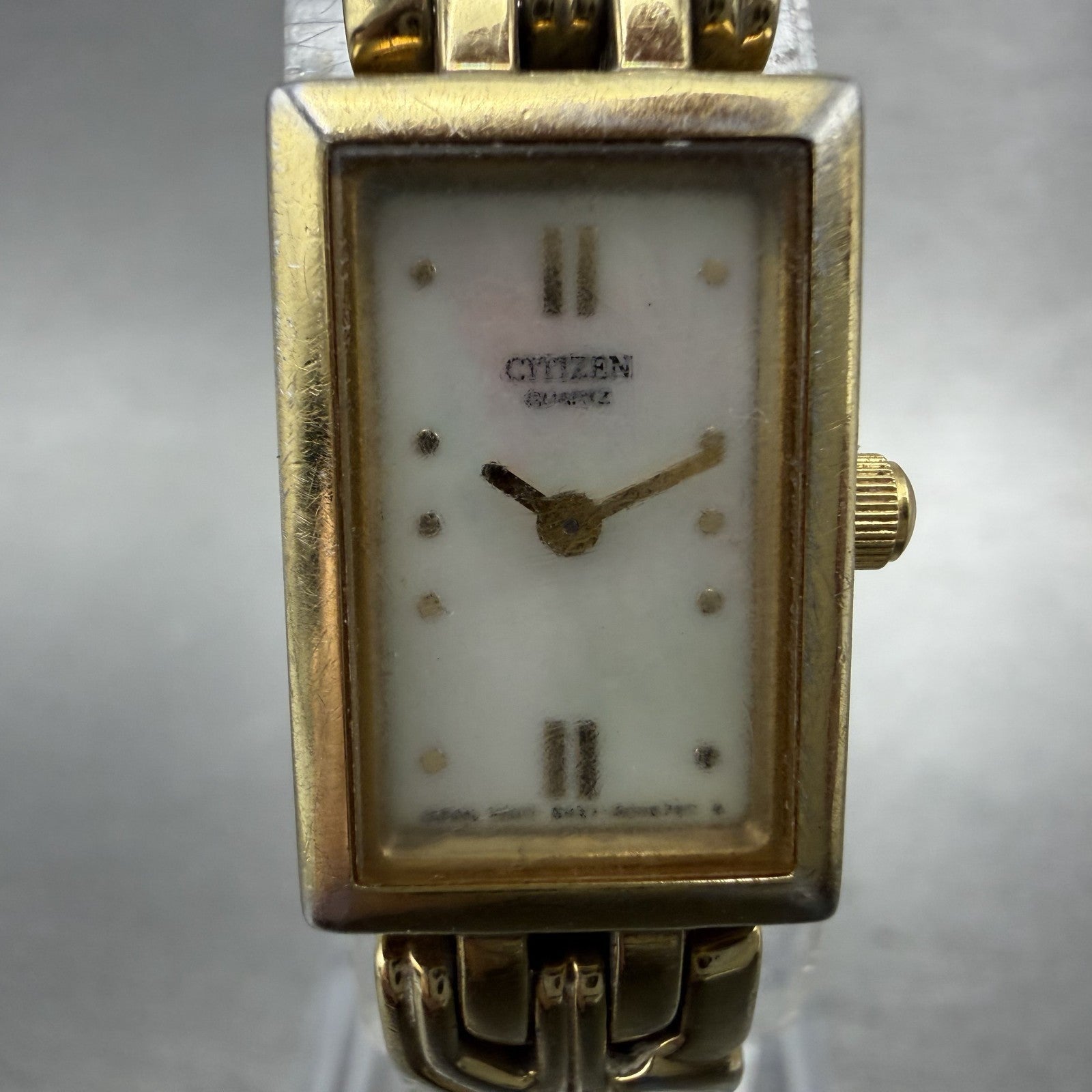Citizen Tank Watch Women 13mm MOP Dial Gold Tone Rectangle 5421-S029023 New Batt1
